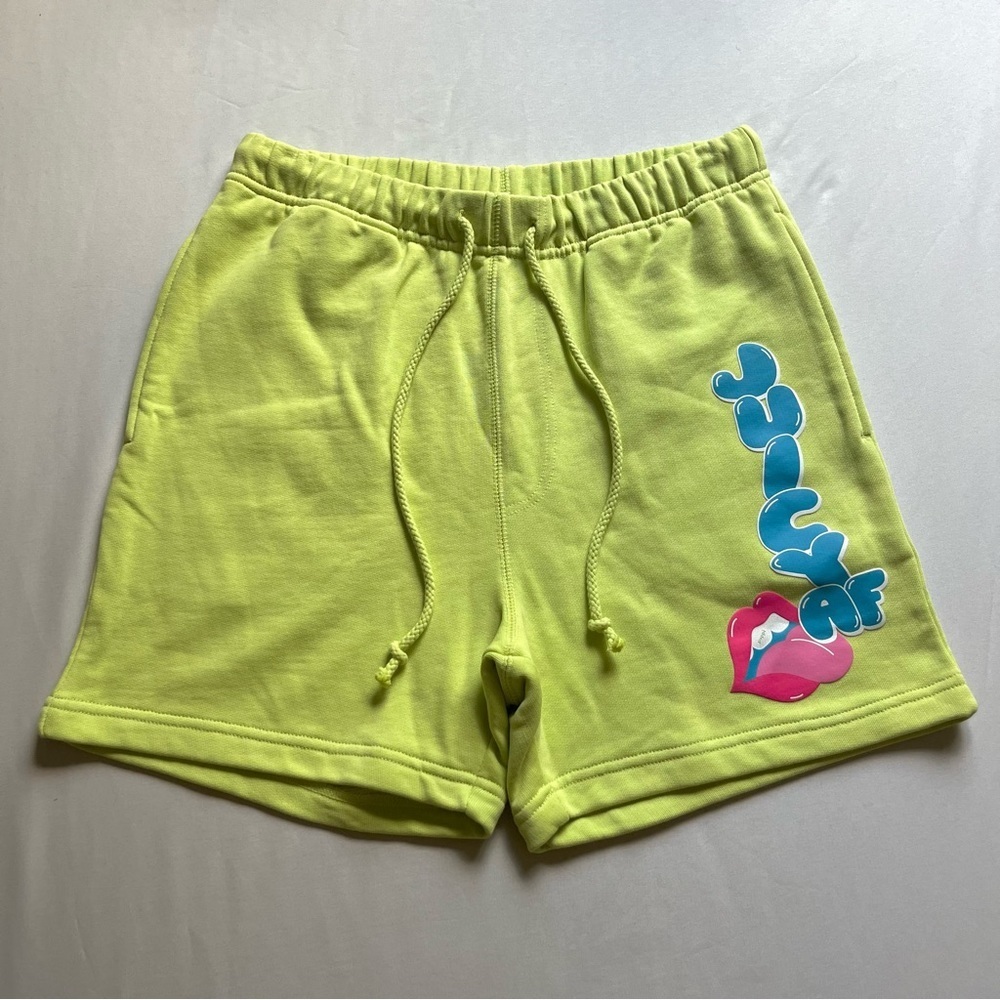 Poppi Neon Green Yellow Cotton Elastic Drawstring Waist Knit Terry Shorts
